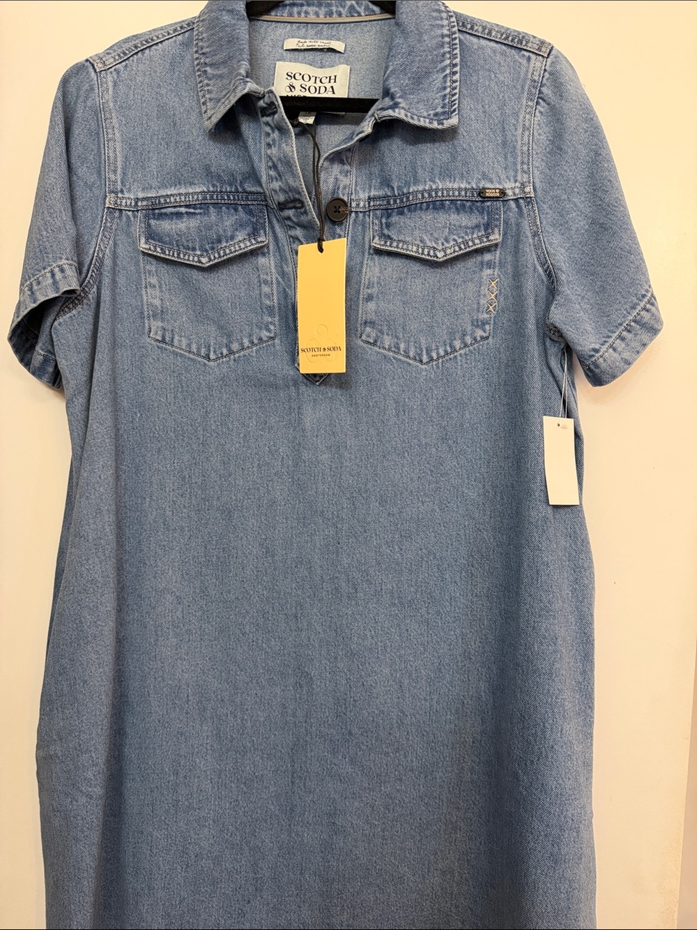 Scotch & Soda Light Blue Short-Sleeve Denim Button-Front Shirt Dress